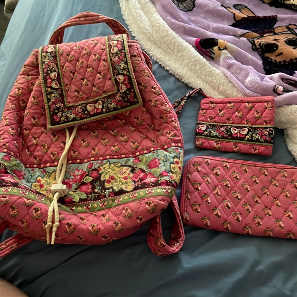 Vera Bradley backpack with wallet and change purse